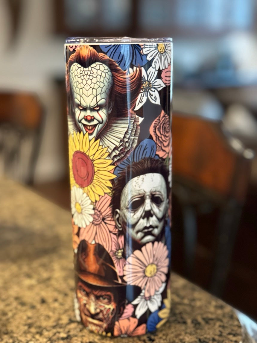 Horror Tumbler with flowers